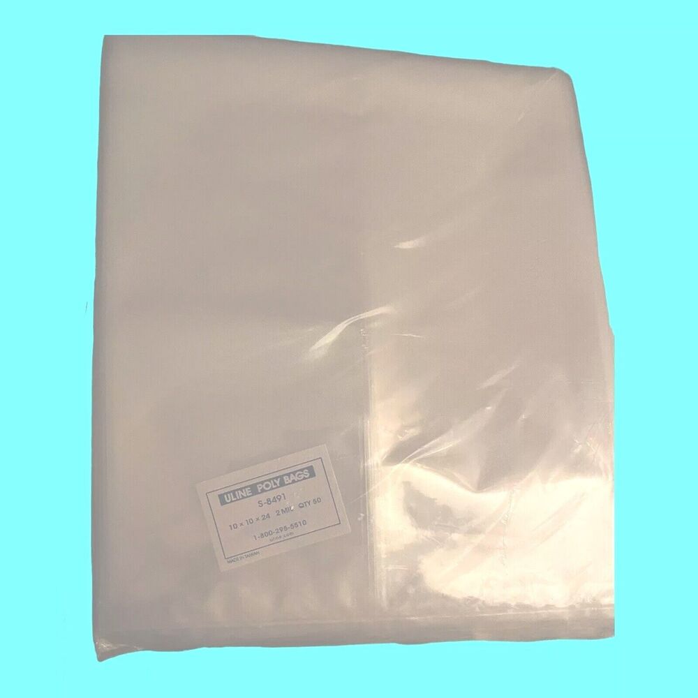 Uline S-8491 Poly Bags 10 x 10 x 24" 2 Mil Gusseted Poly Bags Sealed Pkg Of 50